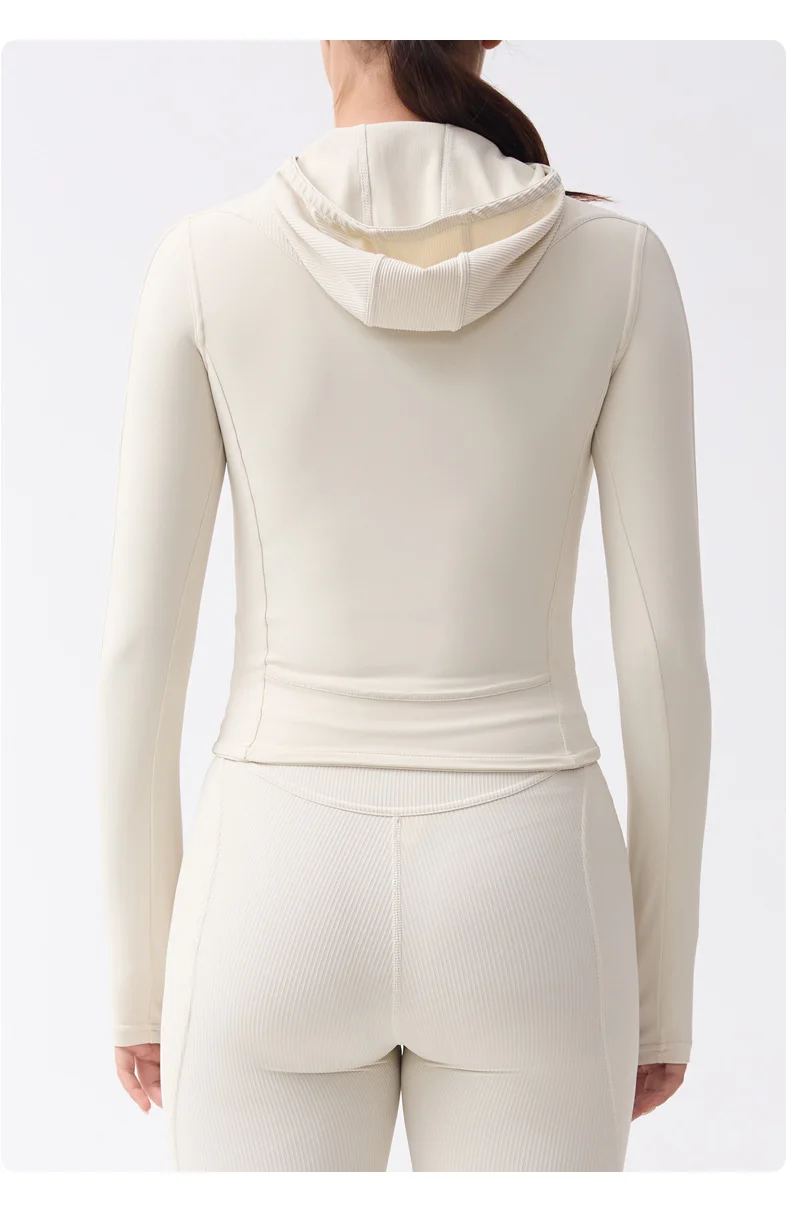 High Quality Womens Ski Suit Yoga Wear Sports Clothes Workout Ribbed Half Zipper Legging Splicing Hooded Jacket Gym Fitness Sets