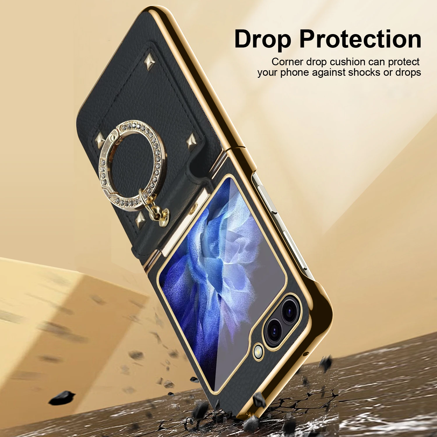 Protective Phone Case for Samsung Galaxy Z Flip 5 4 Full Protection Ring Holder Mobile Case for Galaxy Z Flip 5