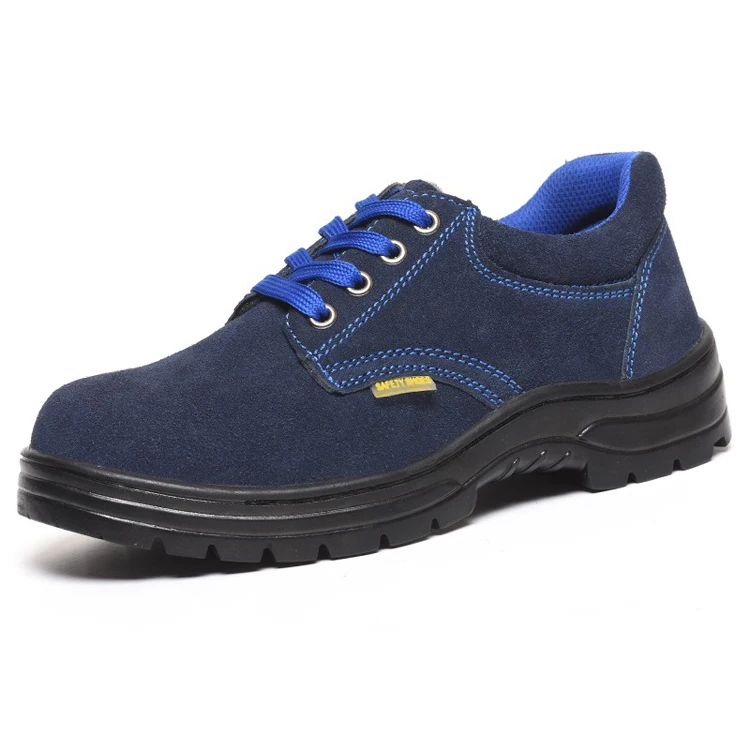 All Season Use Men Blue Suede Cow Leather Safety Shoes Steel Toe Puncture Resistant Work Shoes