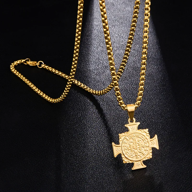 2019 Hot Stylish Stainless steel Catholic saint Benedict  cross bible Jesus exorcist necklace for men women