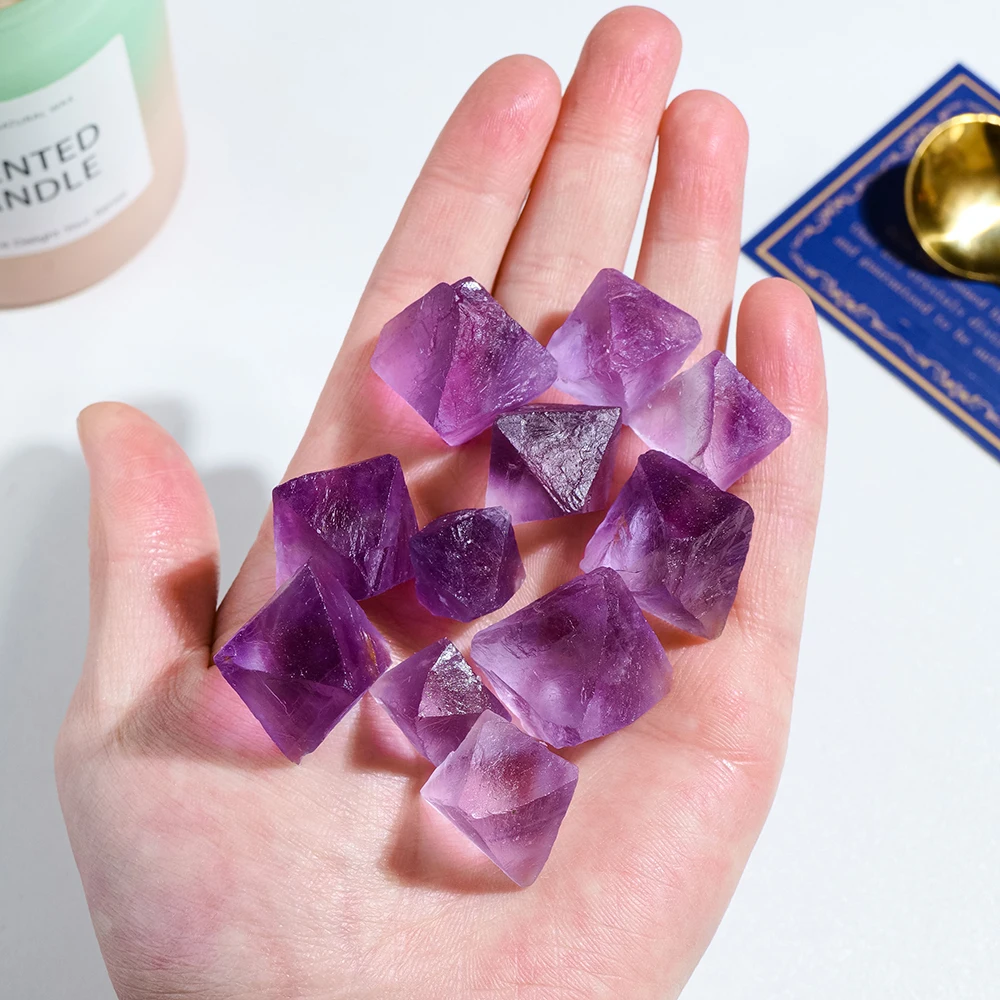 Hot selling wholesale crystal carving Purple fluorite octahedron spiritual healing home decoration