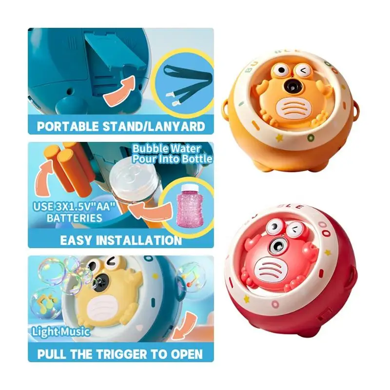 Cute Crab Shape Automatic Bubble Machine Toy Light Music Electric Bubble Maker Machine For Summer Outdoor Soap Water Kids Toys