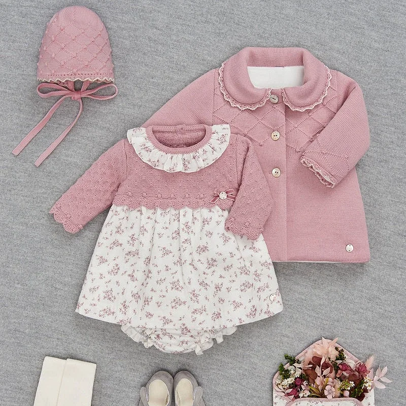 Baby Girl Floral Knit Dress Cute Ruffle Design Round Neck Infant Girls Dresses for Christening Newborn Kid High Quality Clothes