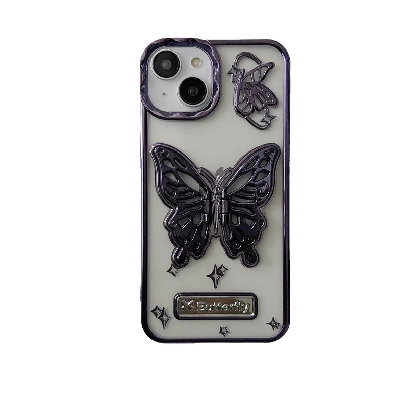 INS Electroplate butterfly Stand phone case For iPhone 15 Pro max 14pro 13 12 cover butterfly bracket case