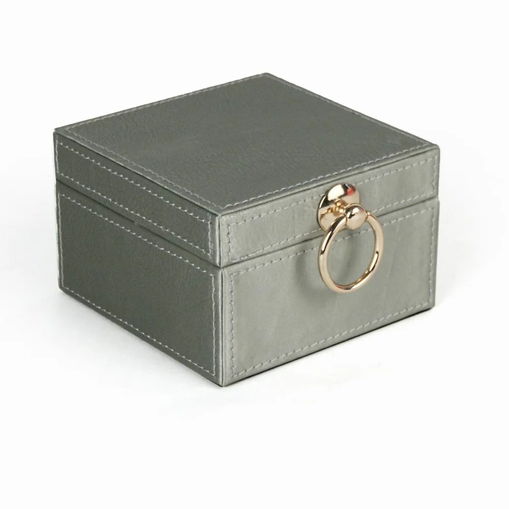 Table top leather fabric covered small wooden jewelry storage box organizer