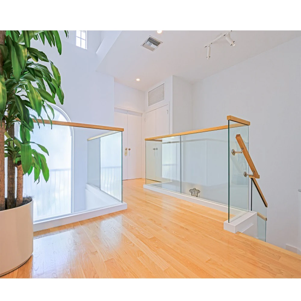 Framed Aluminum U Profile Tempered Glass Railing with Wood Top Handrail for Balcony Stairs
