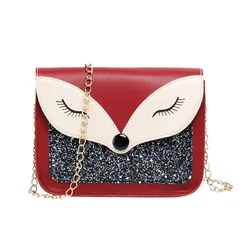FLB079 2020 trendy wholesale fox luminous pu leather lady shoulder bag women chain handbag