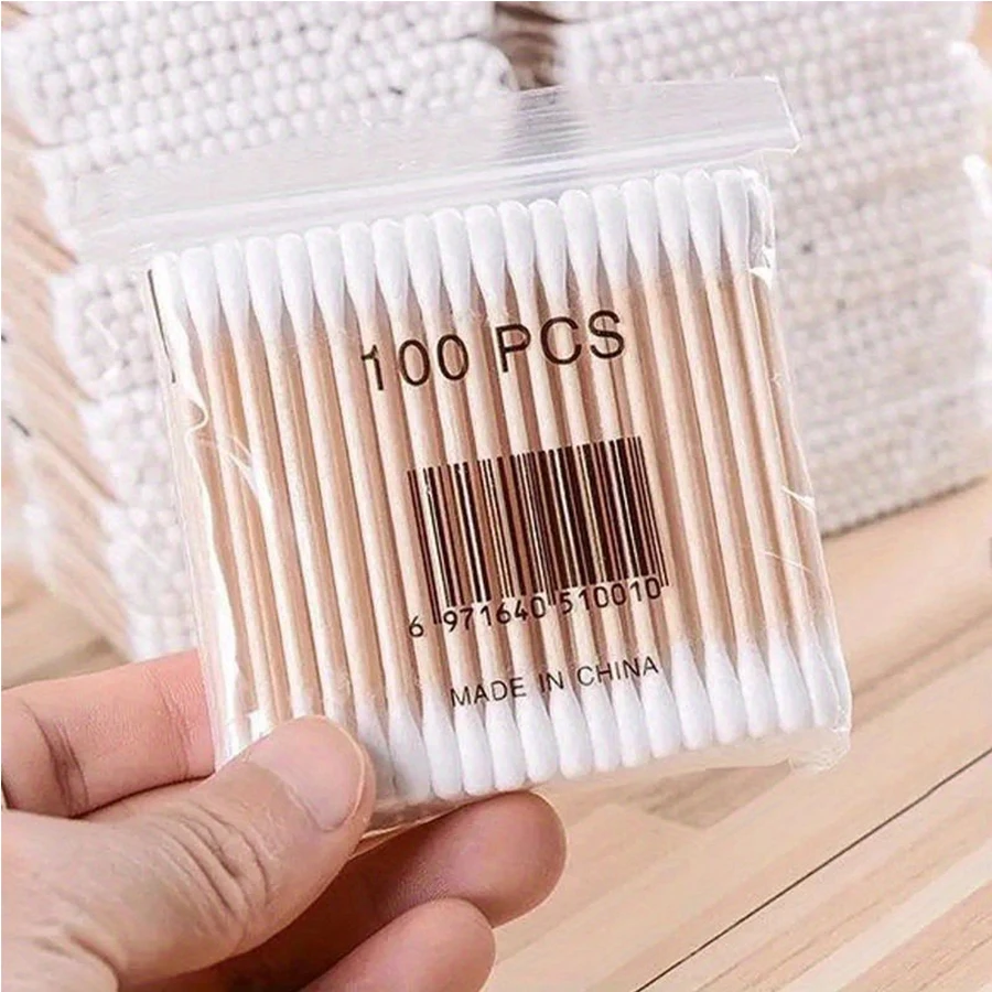 100 Pcs 100% Cotton Swabs Chlorine-Free Buds Swab Ear Stick Hypoallergenic Q-Tip Daily Cleaning