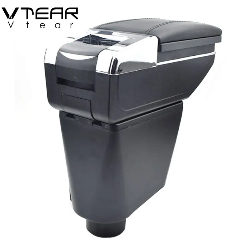 Vtear For renault clio 2 armrest leather central store storage box red thread car-styling interior ABS arm rest accessories part