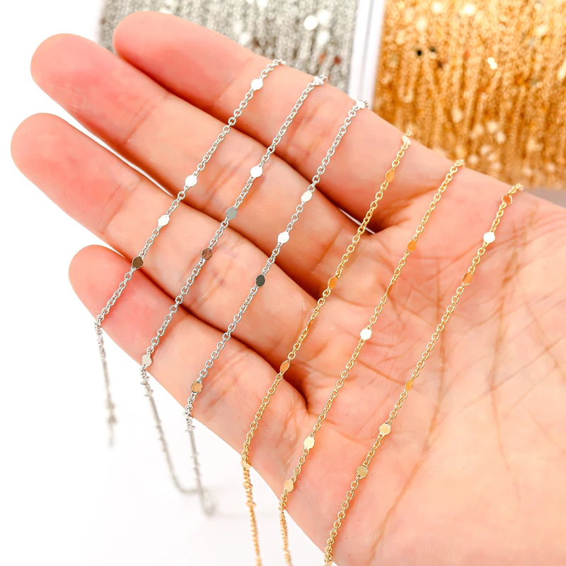 1 metres/strip KC gold/Rhodium Plated Spacer disc copper Chain for Jewelry Making DIY Necklace Chains Foot chain accessories Y8