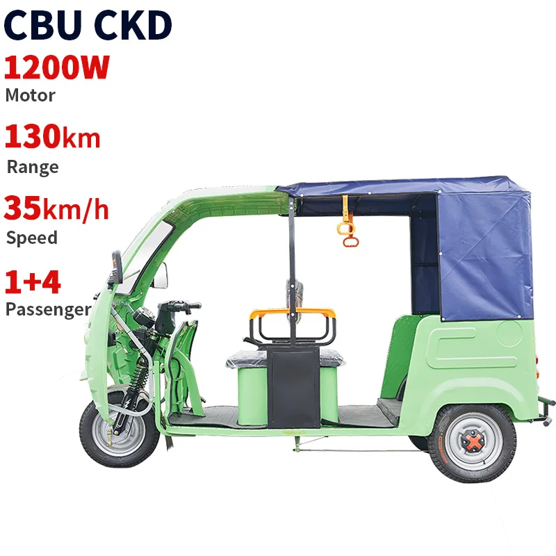 CKD 1200W 35km/h speed 130km range 24 tubes 3wheel electric tricycle for 5 passengers