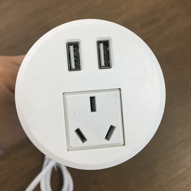 Round AU power grommet outlet socket Australian type plug for office desk with 2 usb outlet round shape tabletop socket