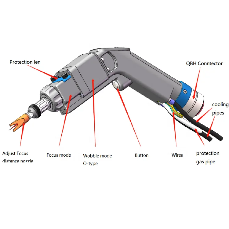 Manufacture aluminum wobble  hand-held welding head  1500W 2000W fiber laser welding head with controller