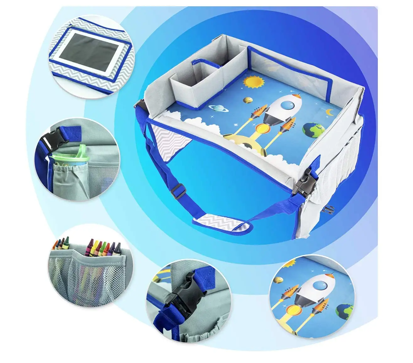 Custom Logo Foldable Kids Travel Seat Toddlers Lap Desk Baby Car Tray With Ipad Tablet Holder