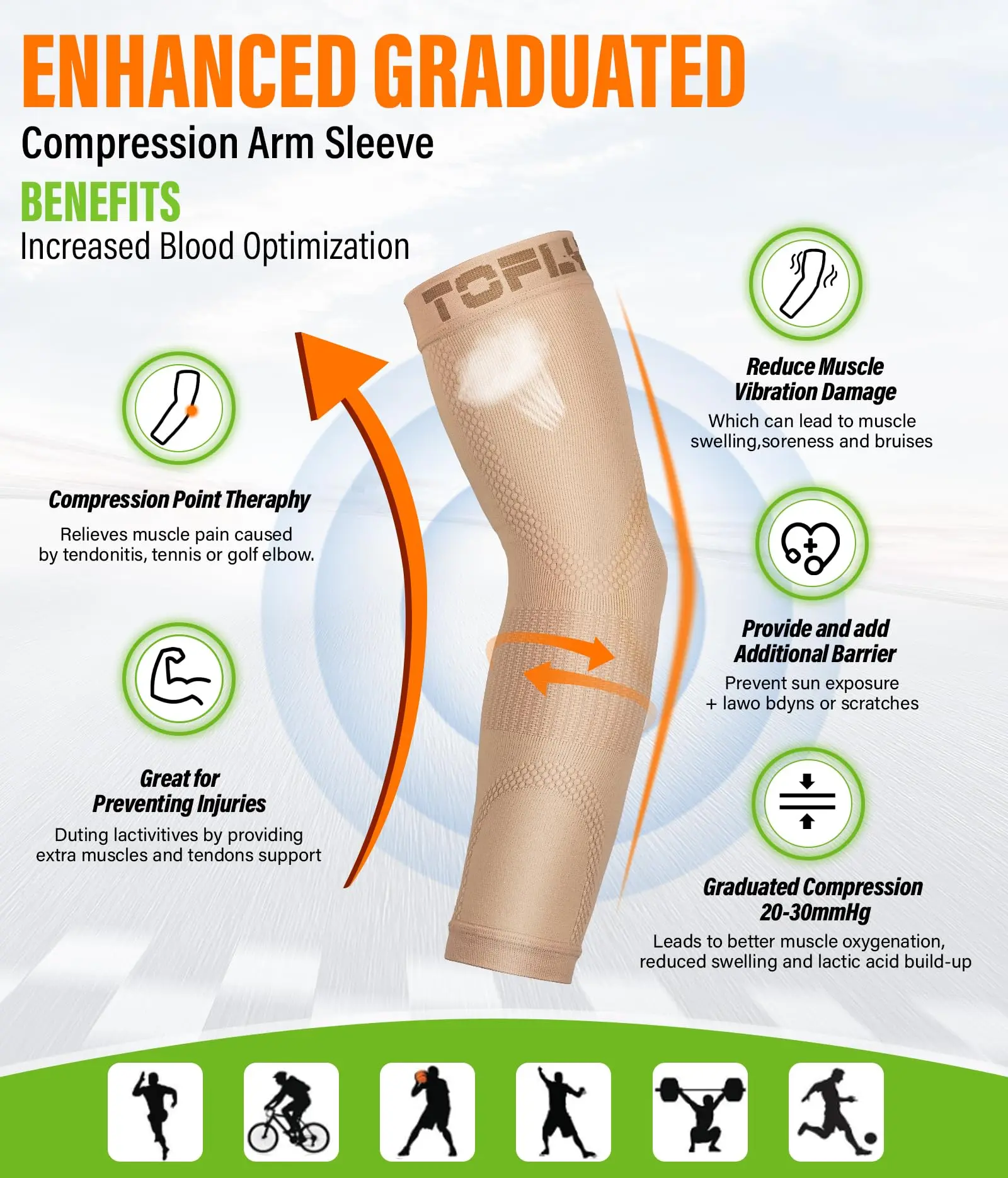 20-30mmHg Graduated Compression Elbow Sleeve Compression Arm Sleeve for Recovery Relieves