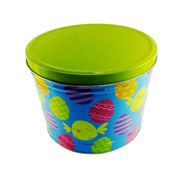 Food grade Portable Wire Handle Round Metal Empty Popcorn Tin Bucket with Paper Dividers