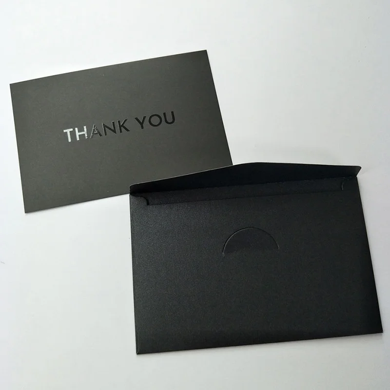 custom100pcs Premium Quality Matte Black Gold Foil logo Thank You Card With Envelopes And Stickers