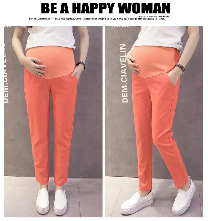 Pure cotton and linen summer casual thin section pregnant women stomach lift pants