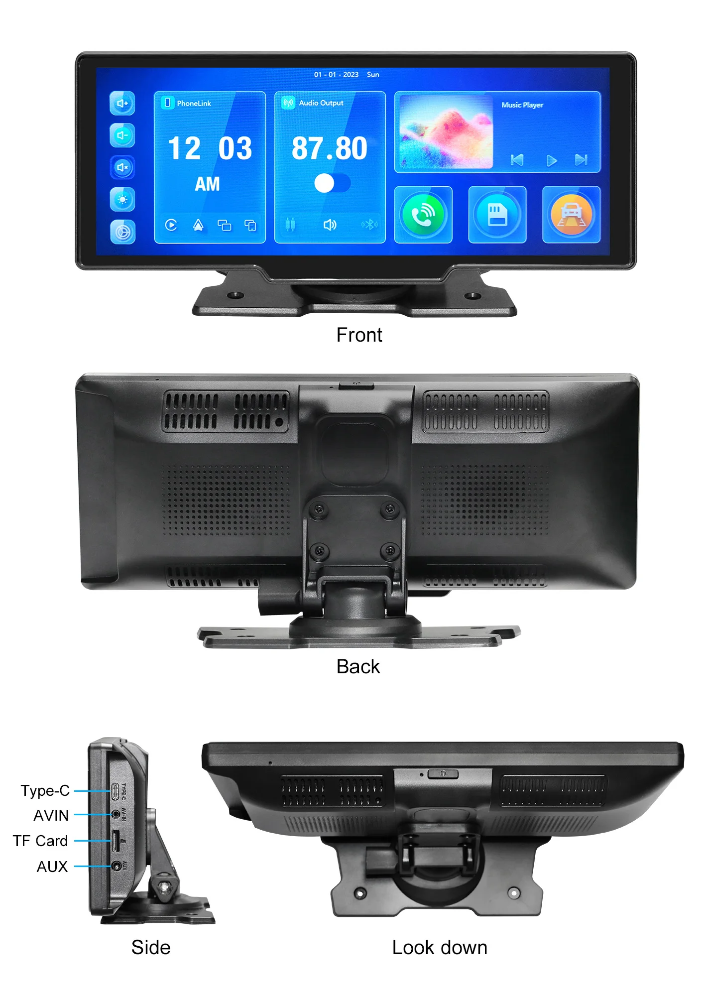 10.26 Inch IPS Portable Wireless Carplay Screen Android Auto GPS Navigation AUX FM Smartphone Monitor Reverse Camera