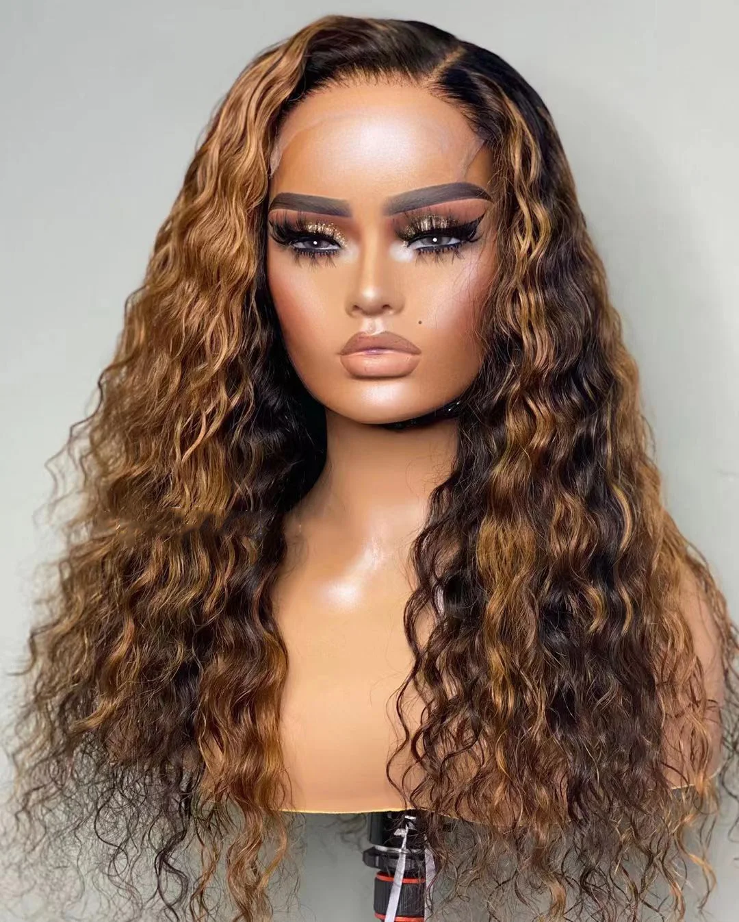 Kingdom Highlight Honey Blonde Color Water Curly 100% Brazilian Virgin Human Hair HD Lace Front Wigs With Natural Hairline