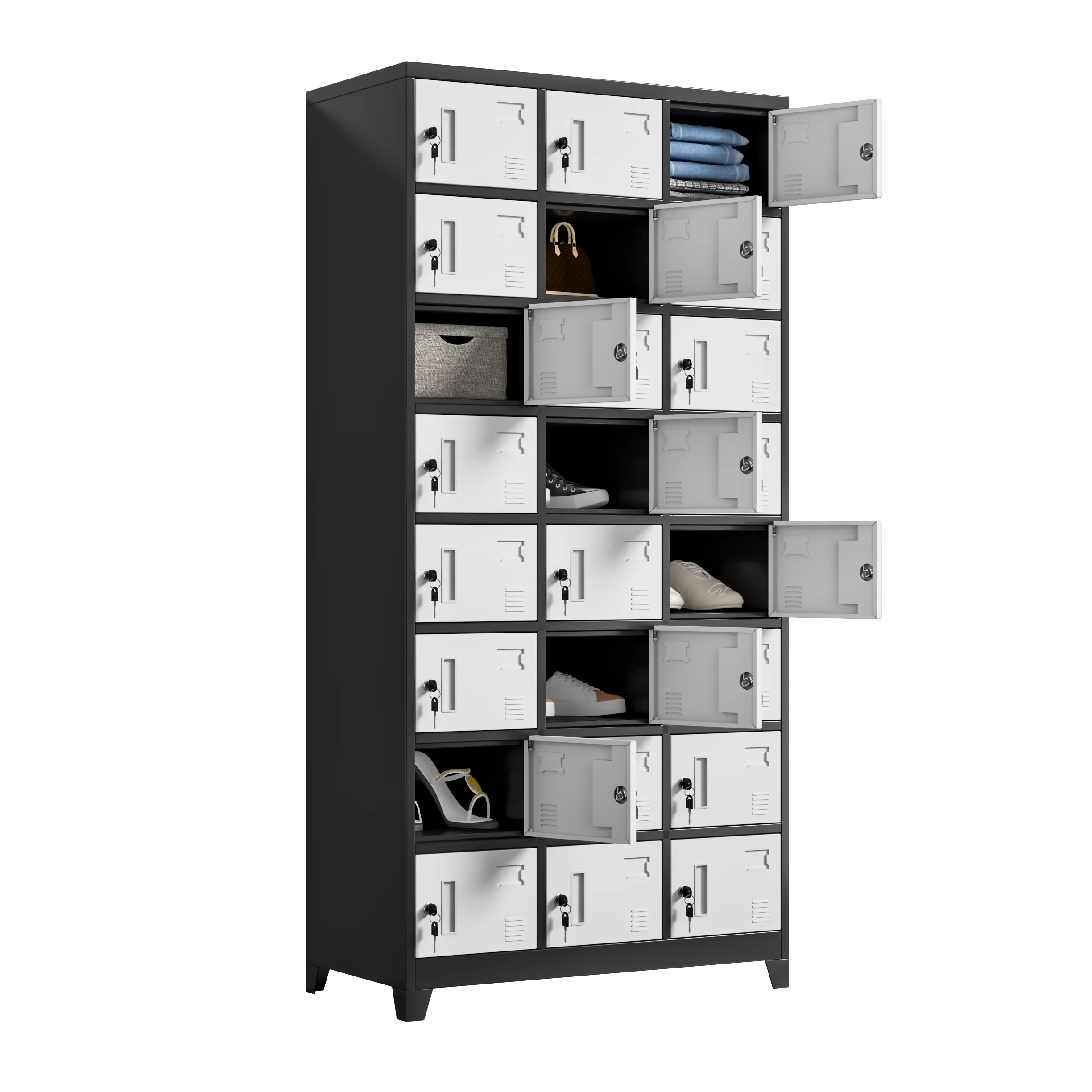 Assembled Metal Storage Locker Cabinet with Feet Steel Gym Clothing Storage Wardrobe 6/9/12 Door Iron Locker with Hanging Rod