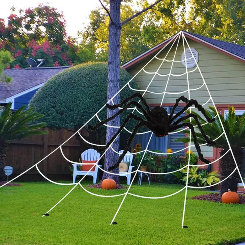 Halloween decoration spider web spider silk combination simulation big spider bar haunted house chamber scene