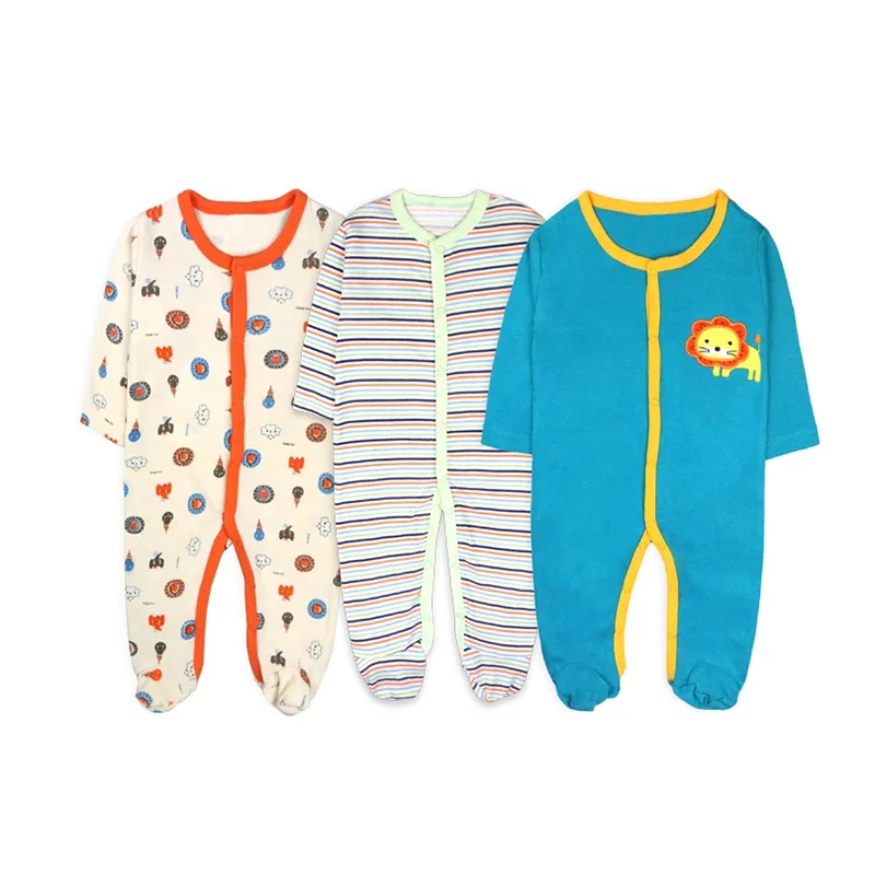 3-12 months baby long sleeve footed jumpsuits romper cotton 3pcs per bag for autumn