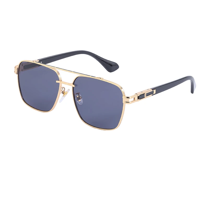 Luxury brand designer oversized double bridge man sunglasses vintage square metal women shades
