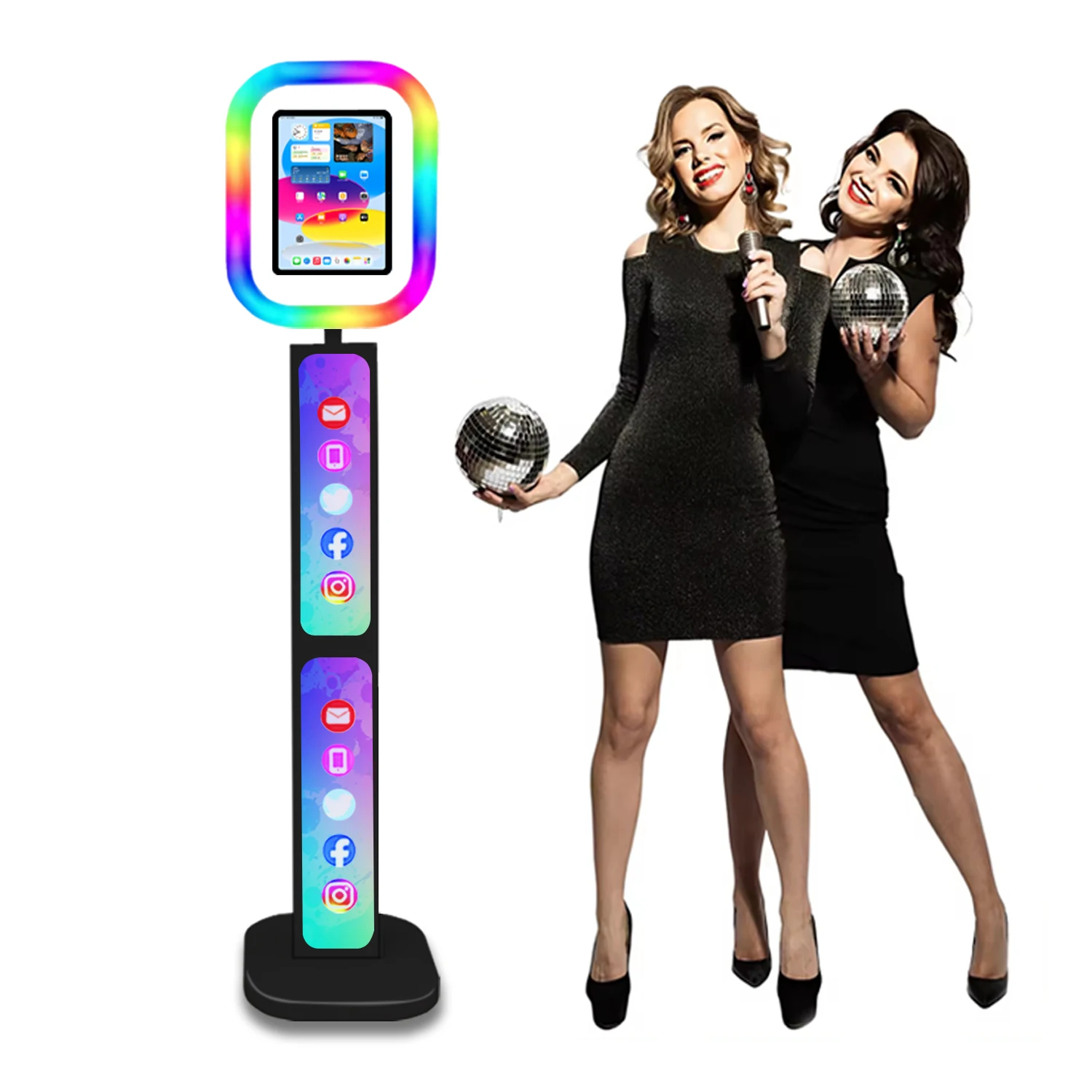 Color Light Strip Ipad Photo Booth Shell Ipad Selfie Photo Booth With Machine Custom Screen Rotating Adjustable For Studio