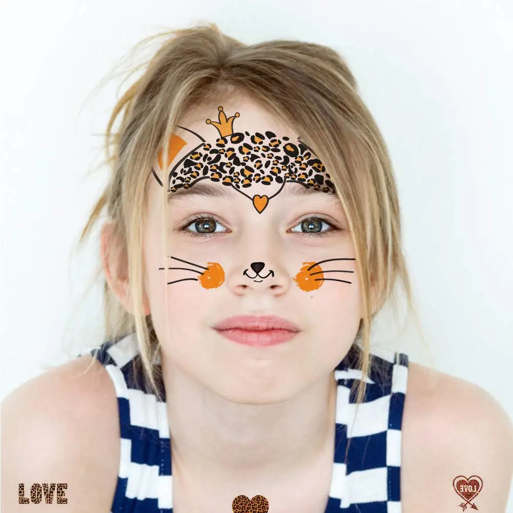 Модные временные тату-наклейки для лица с животными, набор водных переводных татуировок для детей и взрослых, декоративные наклейки для макияжа на Хэллоуин