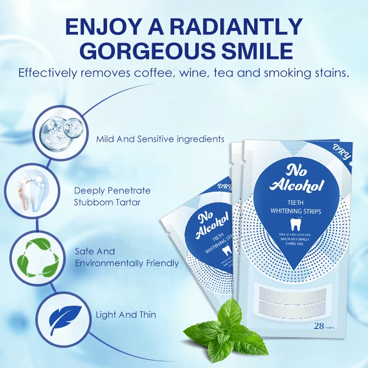 OEM ODM Bright Smile 14 Pouches Hp Good Whitening Alcohol Free Dry Teeth Whitening Strips
