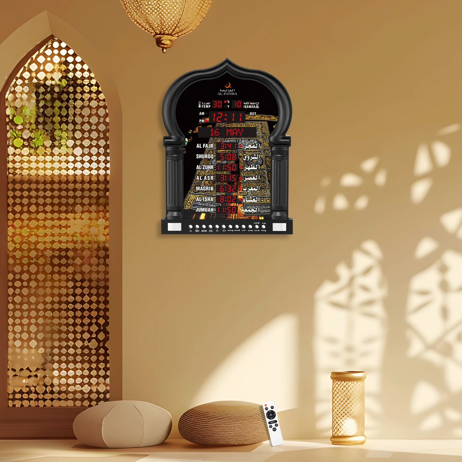 Easy Setting Large LED Screen Azan Clock Al-Jumuah Quran Dua Wireless Remote Islamic Muslim Prayer Azan Time Reminder Wall Clock