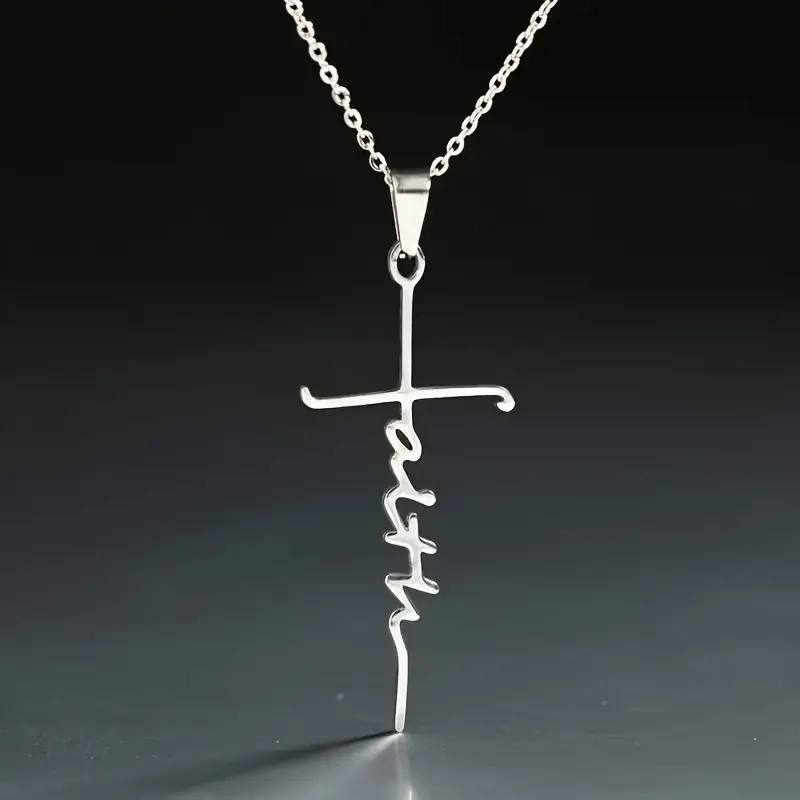 Fashion Cross Metal Faith Inspirational Pendant Necklace Simple Gold Silver Necklace For Women Accessories Gifts