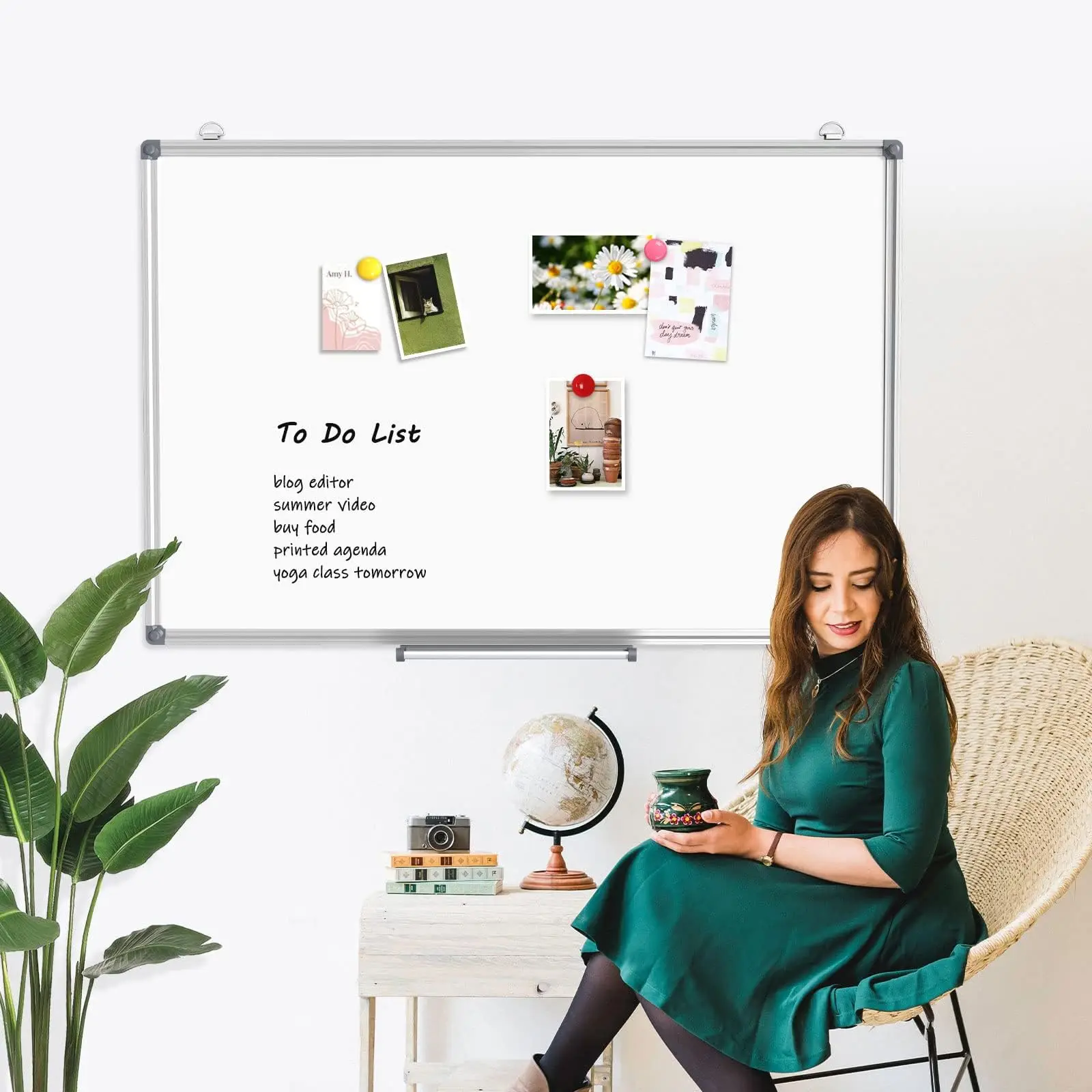 Home Office School Double-Sided Silver Aluminium Frame Dry Erase Board Magnetic Whiteboard for Wall Hanging Mounted