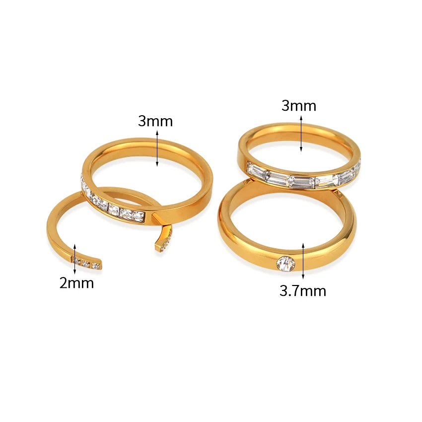 Minos Stainless Steel CZ Rings Tarnish Free Jewelry 18K Gold Plated Clear Zircon Ring Diamond Ring for Women