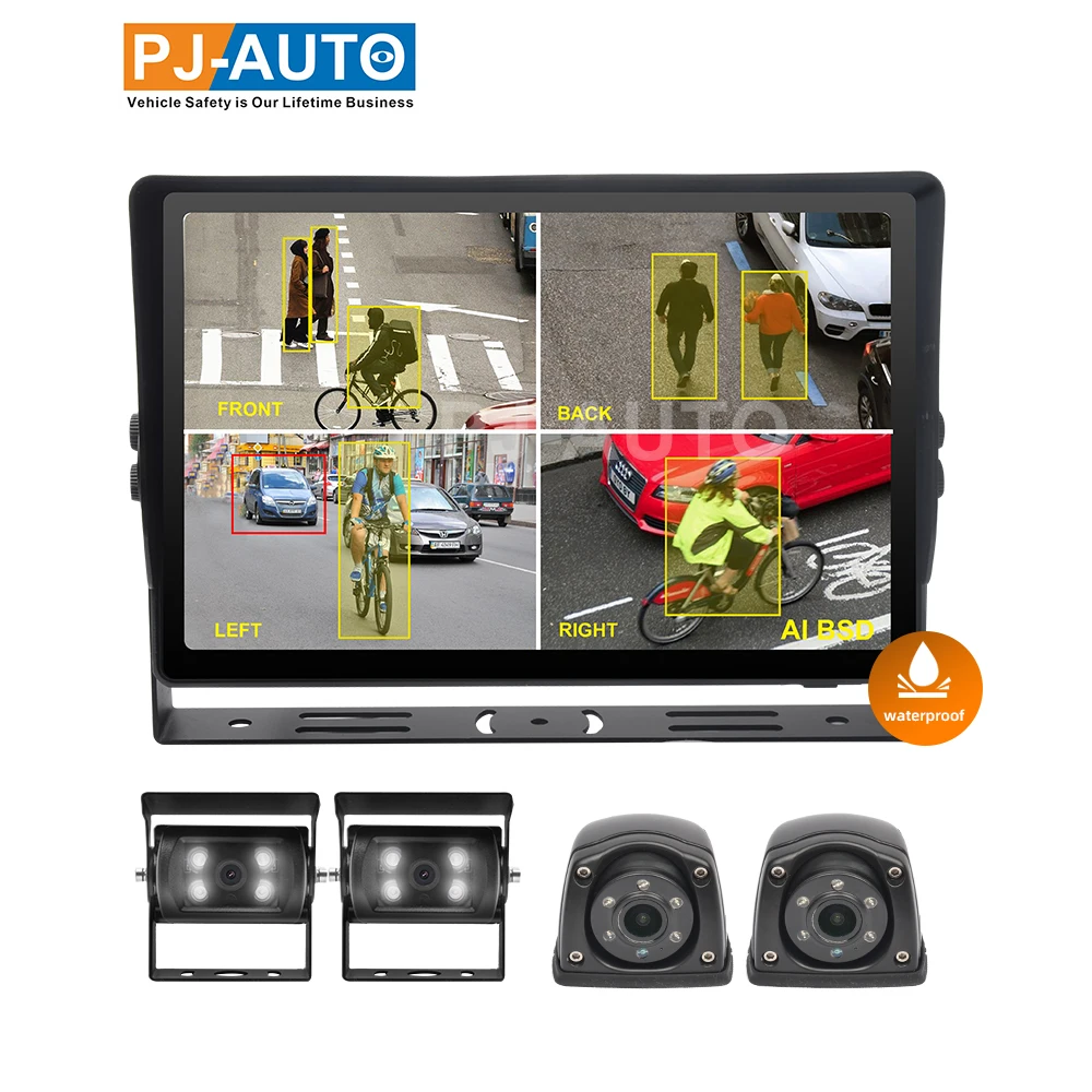 PJAUTO 10 inch Waterproof IPS Monitor AI Pedestrian Detection Blind Spot Monitoring Camera System for Forklift Truck Bus