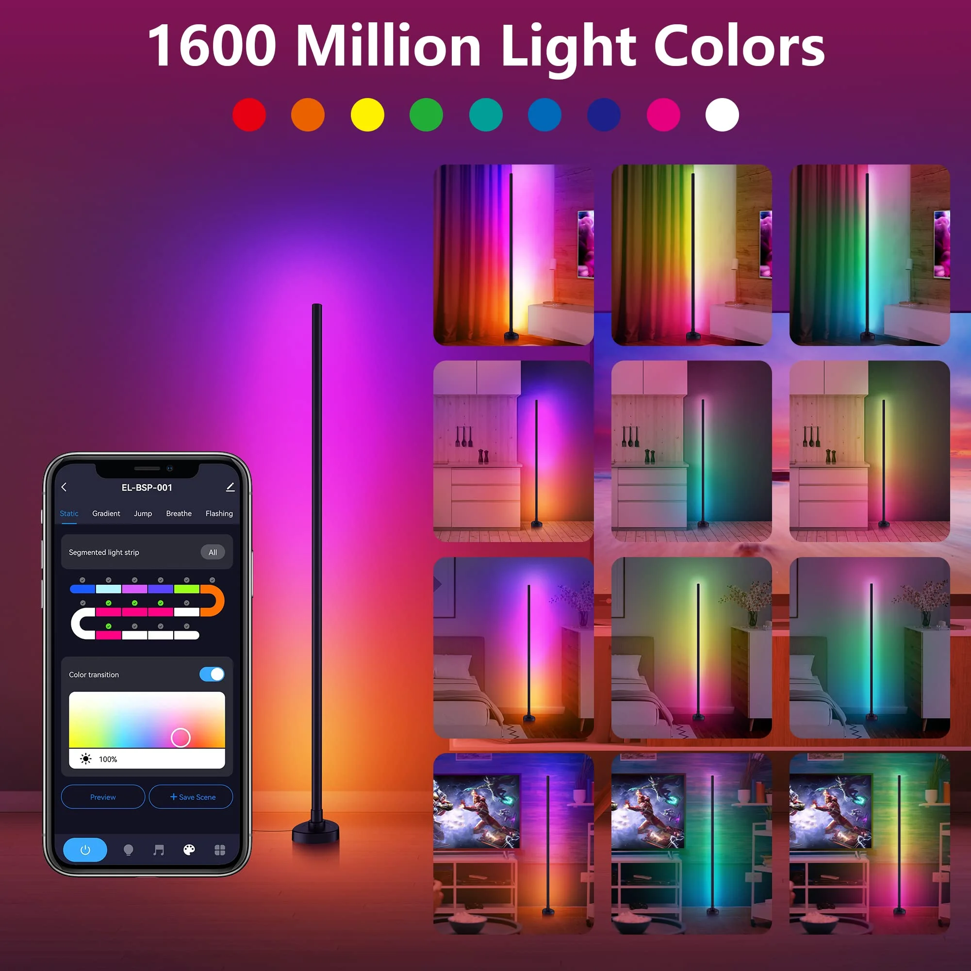 Mobile Control Led Christmas Lights Custom Modern Indoor Color Changing LED Nordic Rgb Corner Floor Lamp