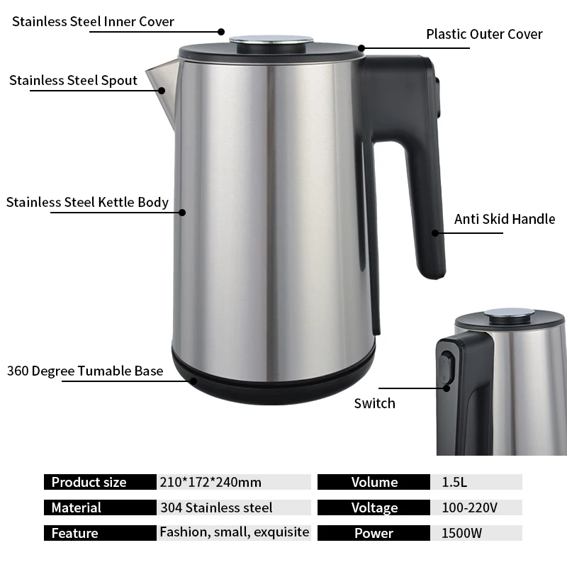 Wholesale OEM ODM Auto Shut-Off fashion stainless steel hot water boiler electric kettle for home use