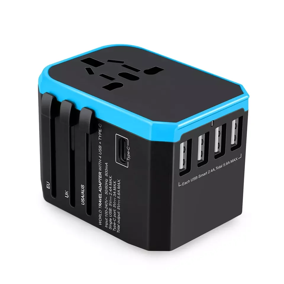 All in One Universal multi Plug Adapter with AU US UK EU plug With USB port and Type-C Plug AC power charger adapter