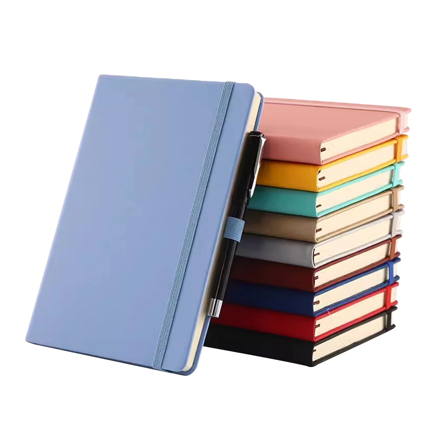 Linear Binding School Notebook 100 Pages Pu Leather A5 Business Strap Notebook Journals Planner Diary With Pen Holder