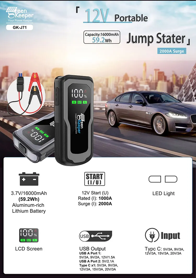 2023 Market Hot Sale Power Bank Battery High Quality 12 24 Volt Ultra Capacitor Jump Starter Power Bank Battery