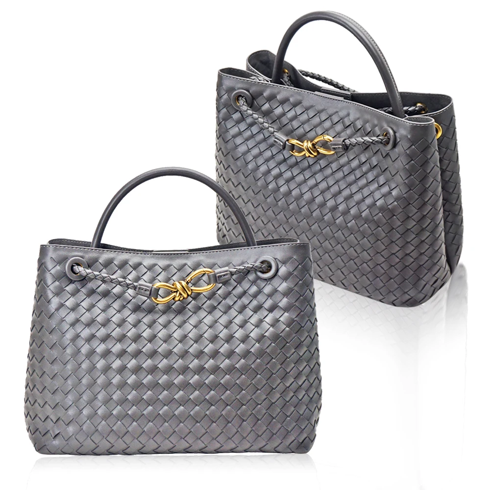 Large Capacity Designer Braided Leather Handmade Woven Tote Bag Women Casual Ladies Shoulder Bag