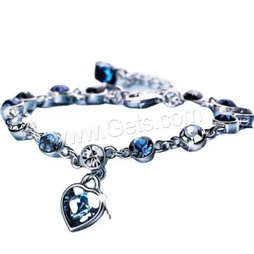 silver color plated Heart Austrian Crystal jewelry Bracelets for woman Zinc Alloy with 5cm extender chain & rhinestone 1653966