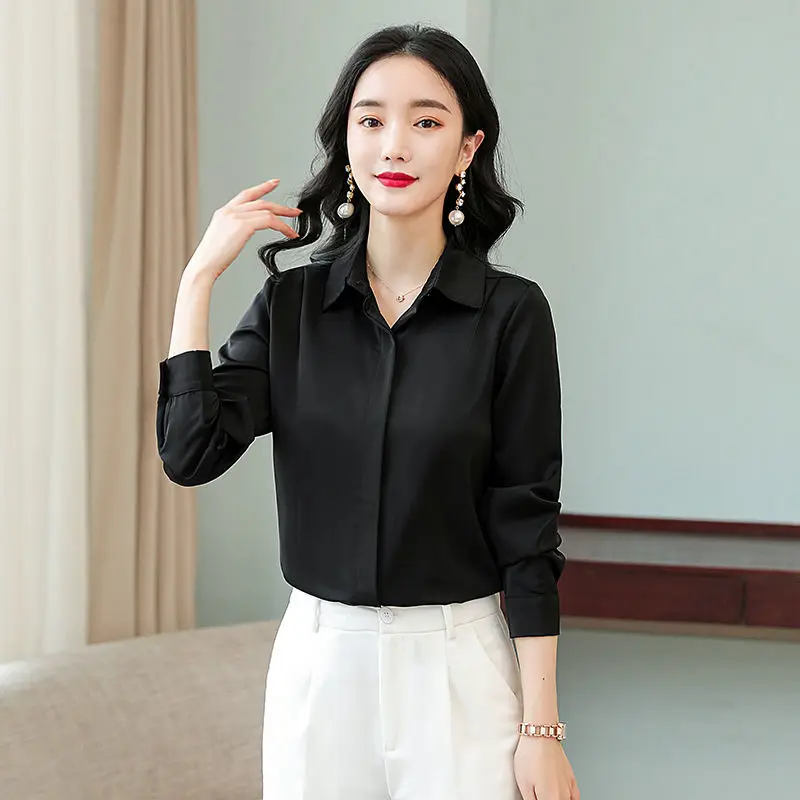 High-grade satin classic design shirt for women Spring and Autumn long sleeves fashion loose professional style shirt for women