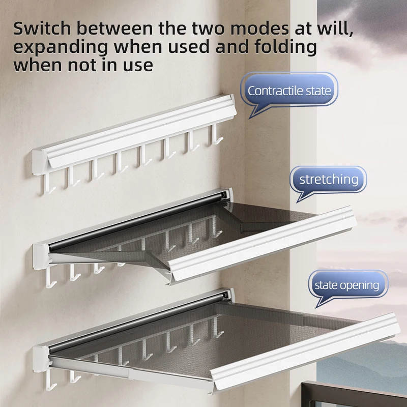 Wholesale Space-Saving Aluminium Foldable Wall-Mounted Clothes Drying Net with Detachable Hooks for Living Room Use