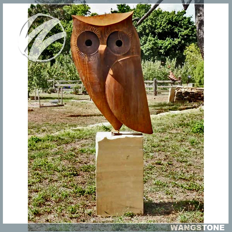 rusty garden art metal bird corten steel owl sculpture