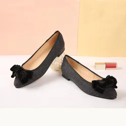 New Arrivals Women Shoes Black  Velvet Bow Design Comfortable Dress Lady Shoes Ballet Flats Walking Style  Women Shoes