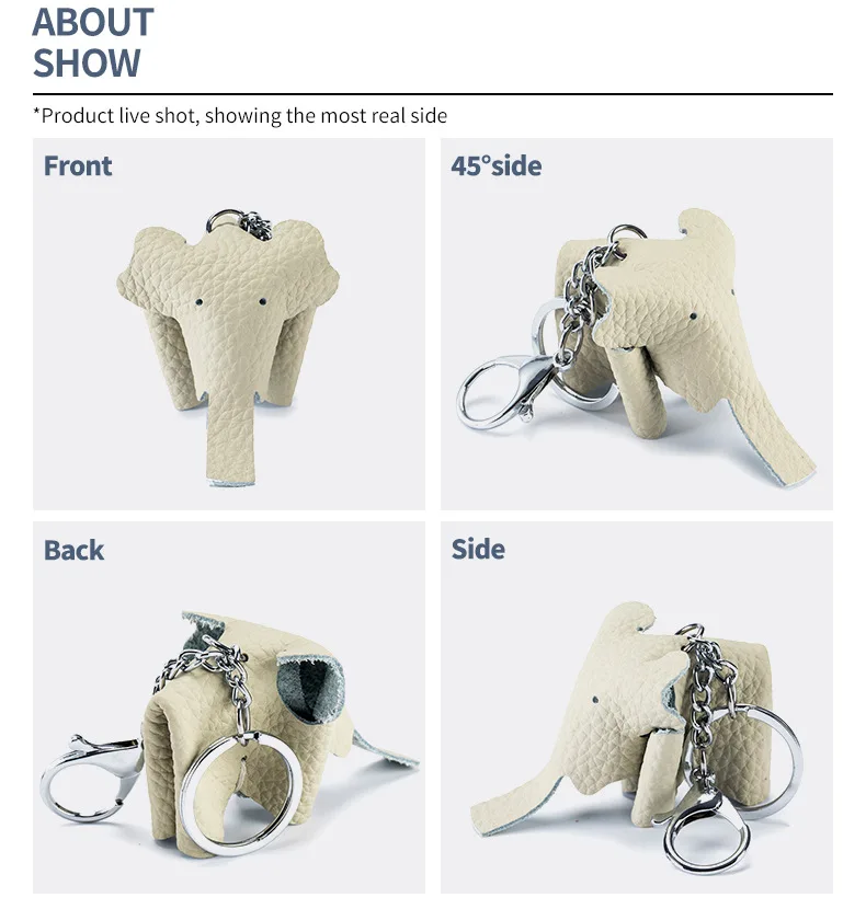 USENGKA Creative Elephant Genuine Leather Keychain Cute Animal Car Key Pendant Promotional Keychains Key Holder