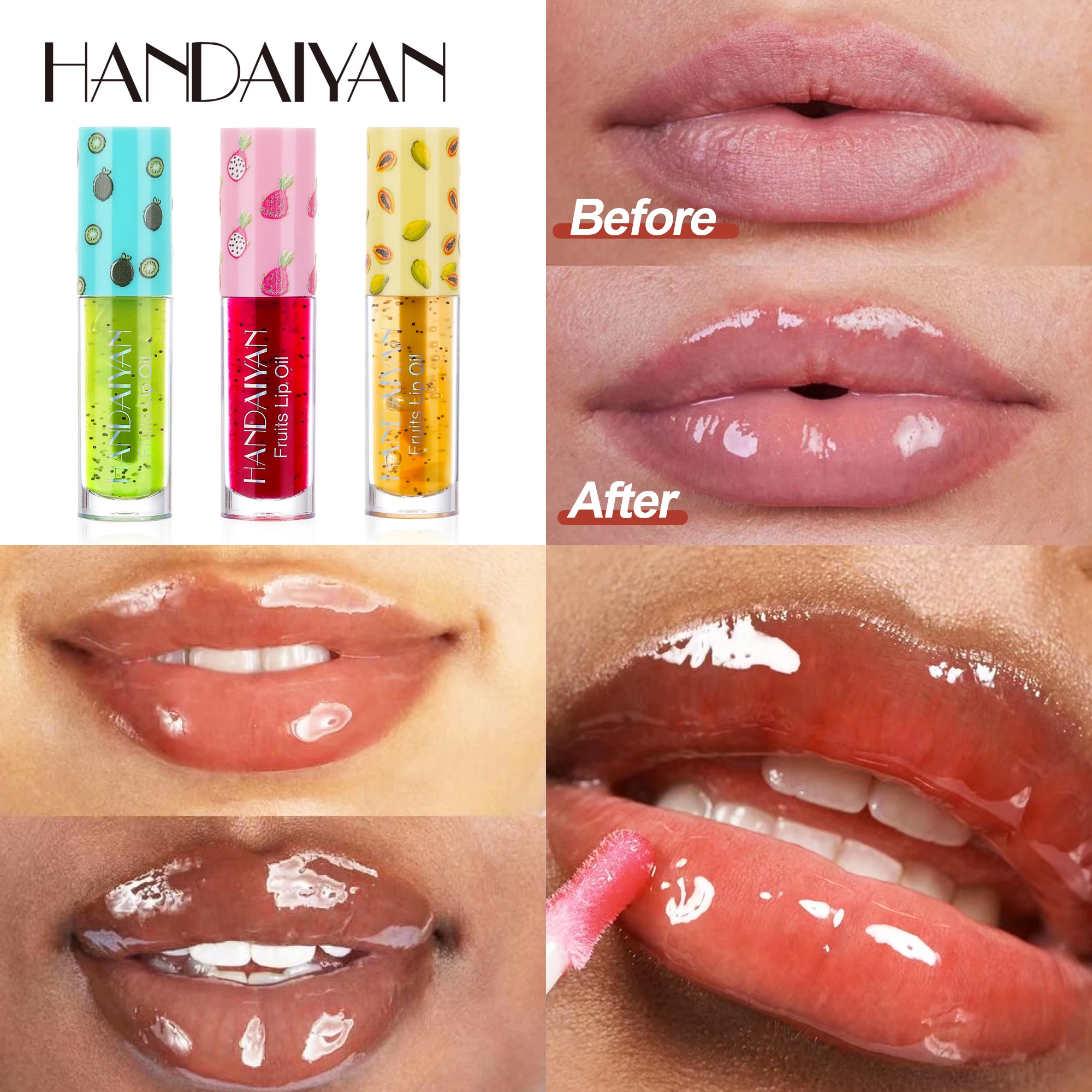 HANDAIYAN Moisturizing Fruit Lip Oil Light-colored Lip Balm 3 Pcs Set Vegan Formula Makeup Cosmetics