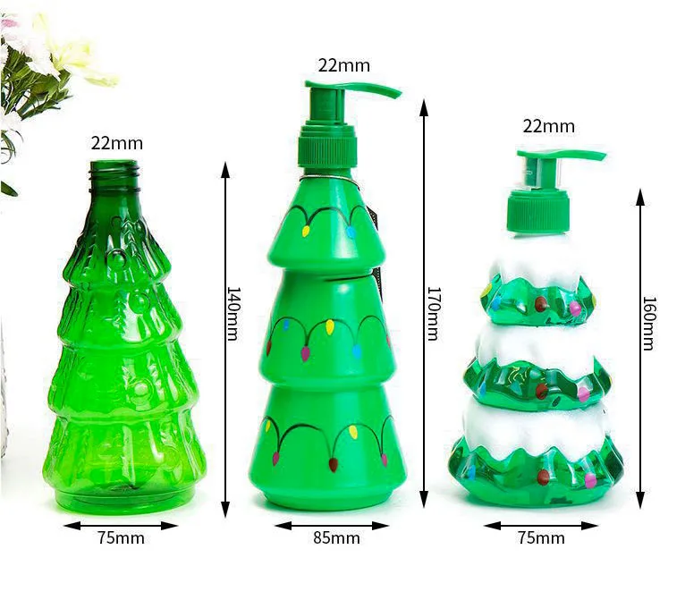 High Quality 320ml PET Christmas Tree Shape Bottle Empty  Shampoo Body Lotion Pet Plastic Bottle For Kid And Christmas
